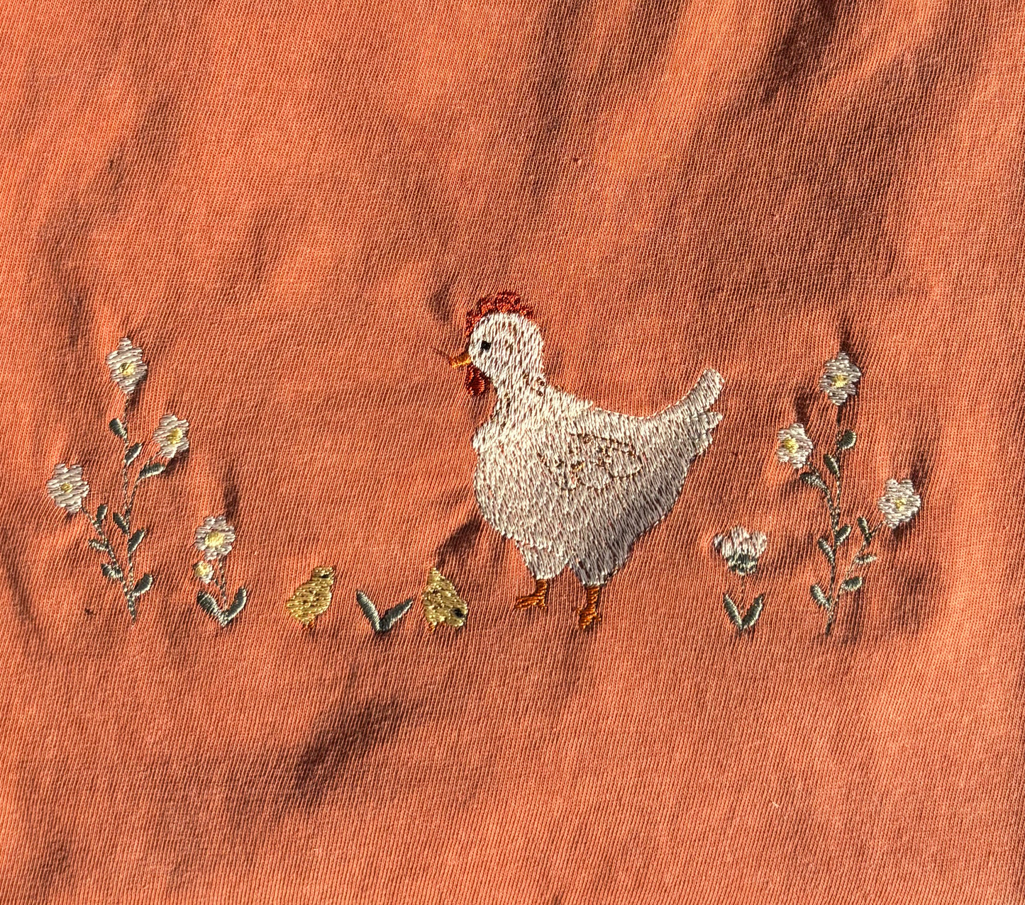 Chicken and Flowers Dainty Embroidery Comfort Colors Tee