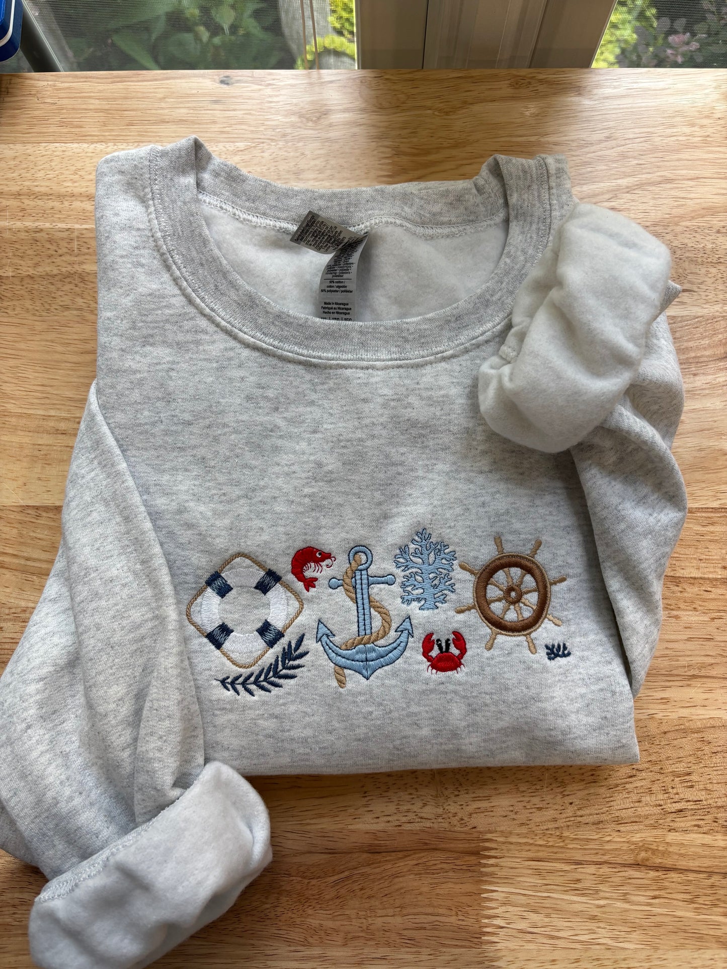 Coastal Elements Vintage Inspired Embroidered Sweatshirt