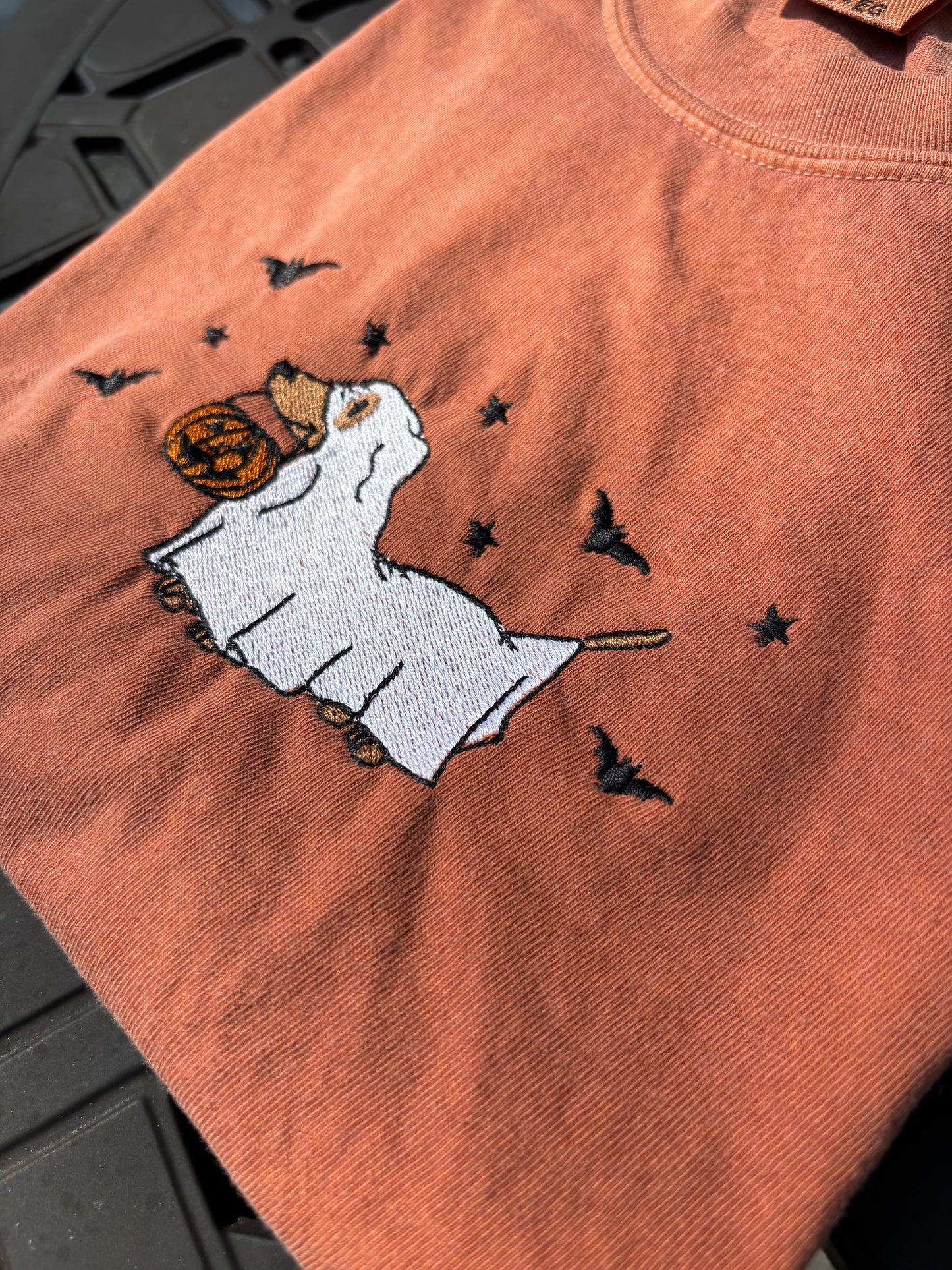 Wiener Dog Ghost Bats Embroidered Comfort Colors Tee