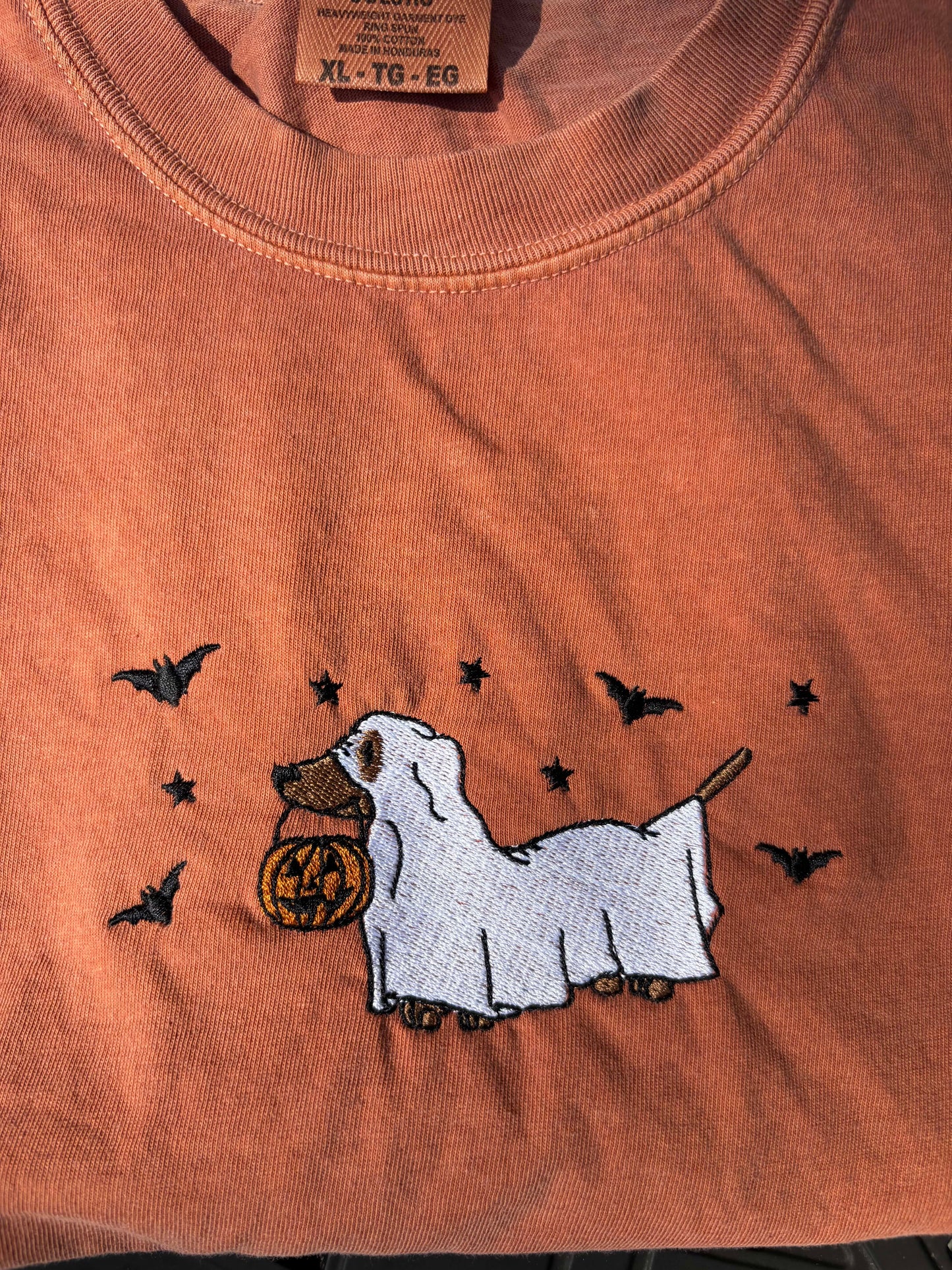 Wiener Dog Ghost Bats Embroidered Comfort Colors Tee