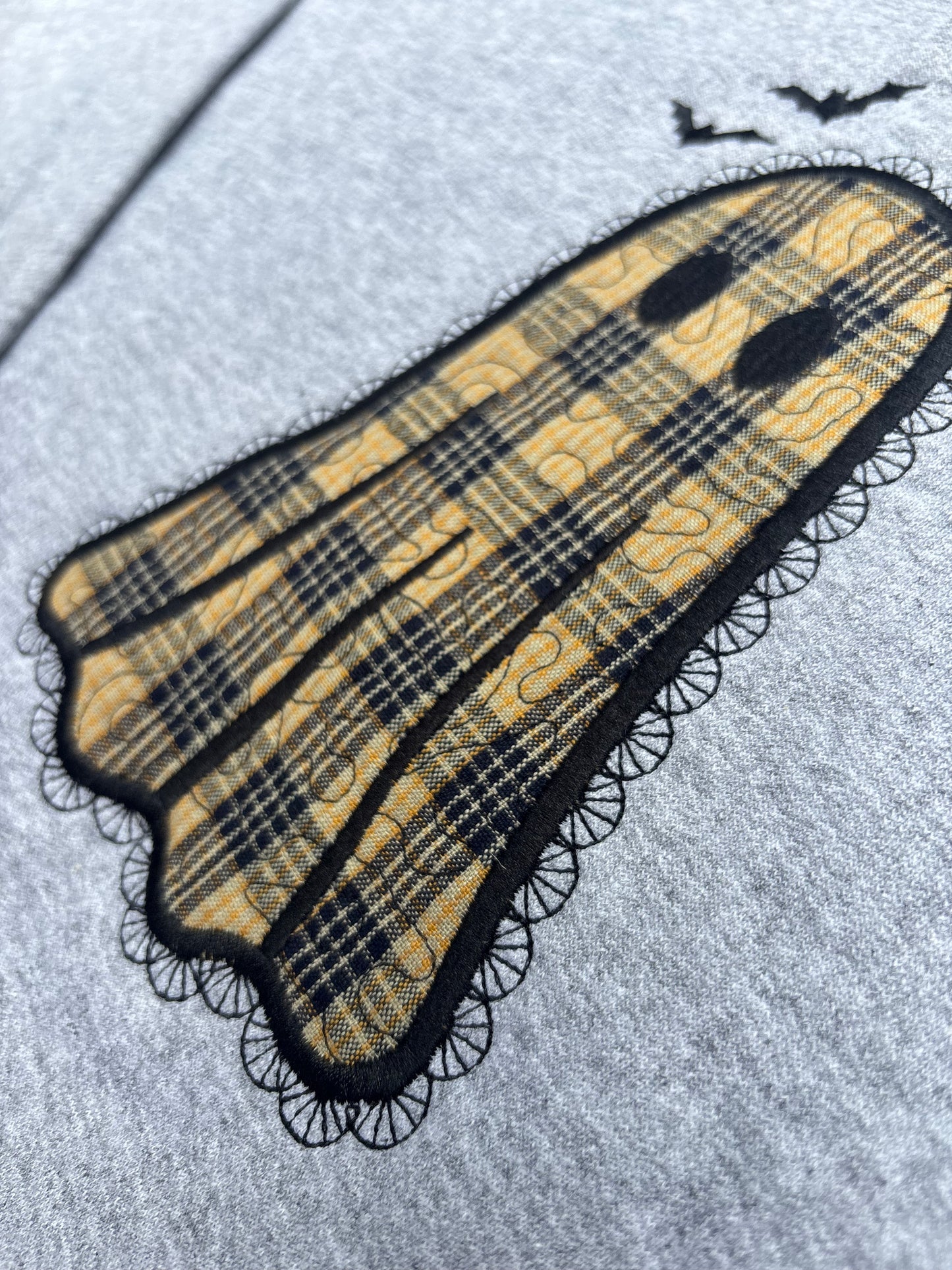 Plaid Ghost Quilted Applique With Lace Embroidery