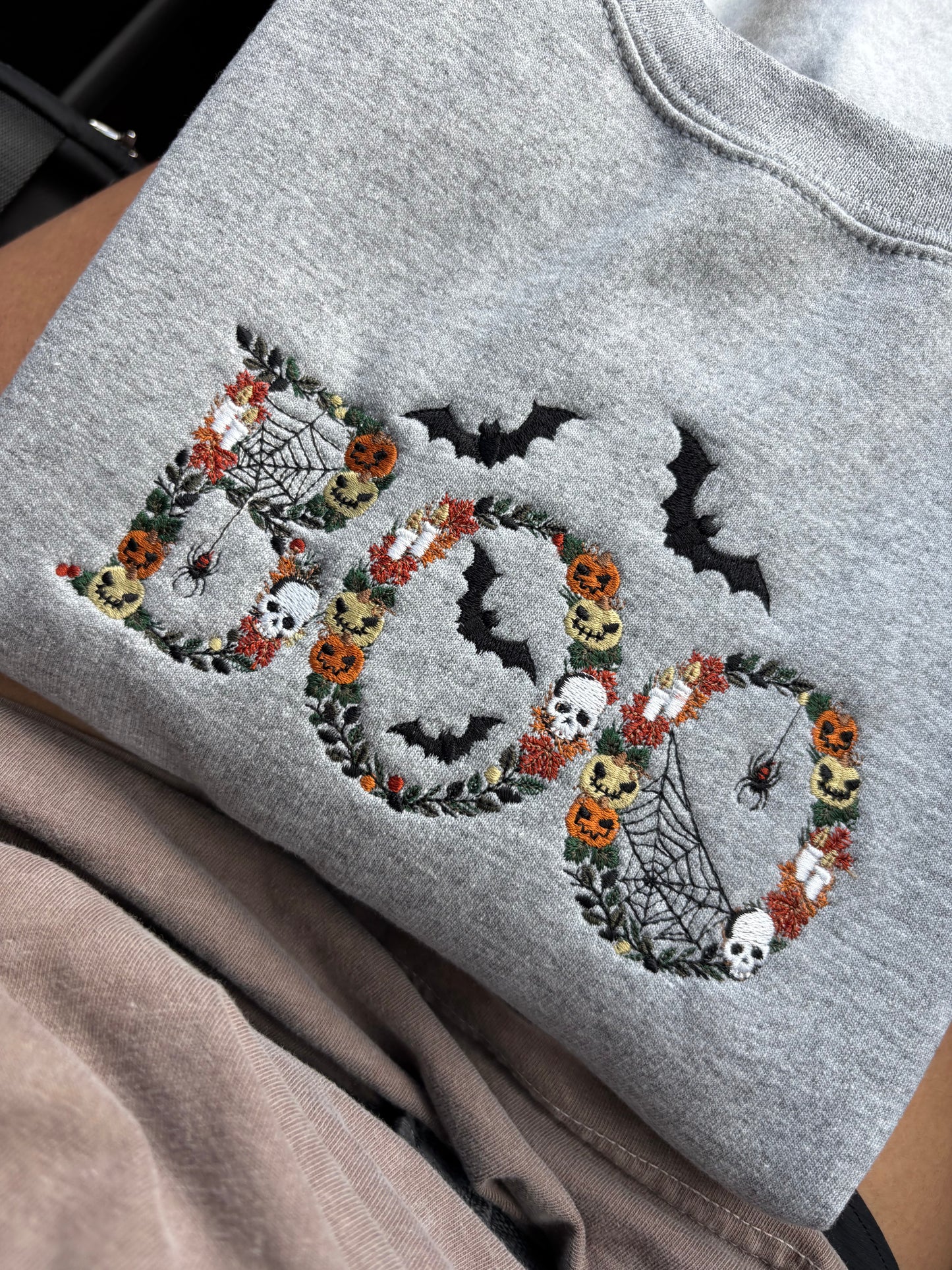 Floral Boo Fall Nature Colored Embroidered Crewneck Sweatshirt