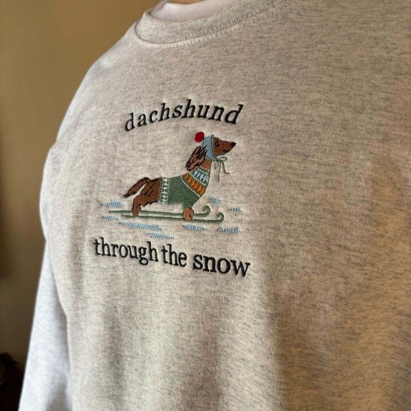 Jerzees Dachshund Through the Snow Embroidered Sweatshirt