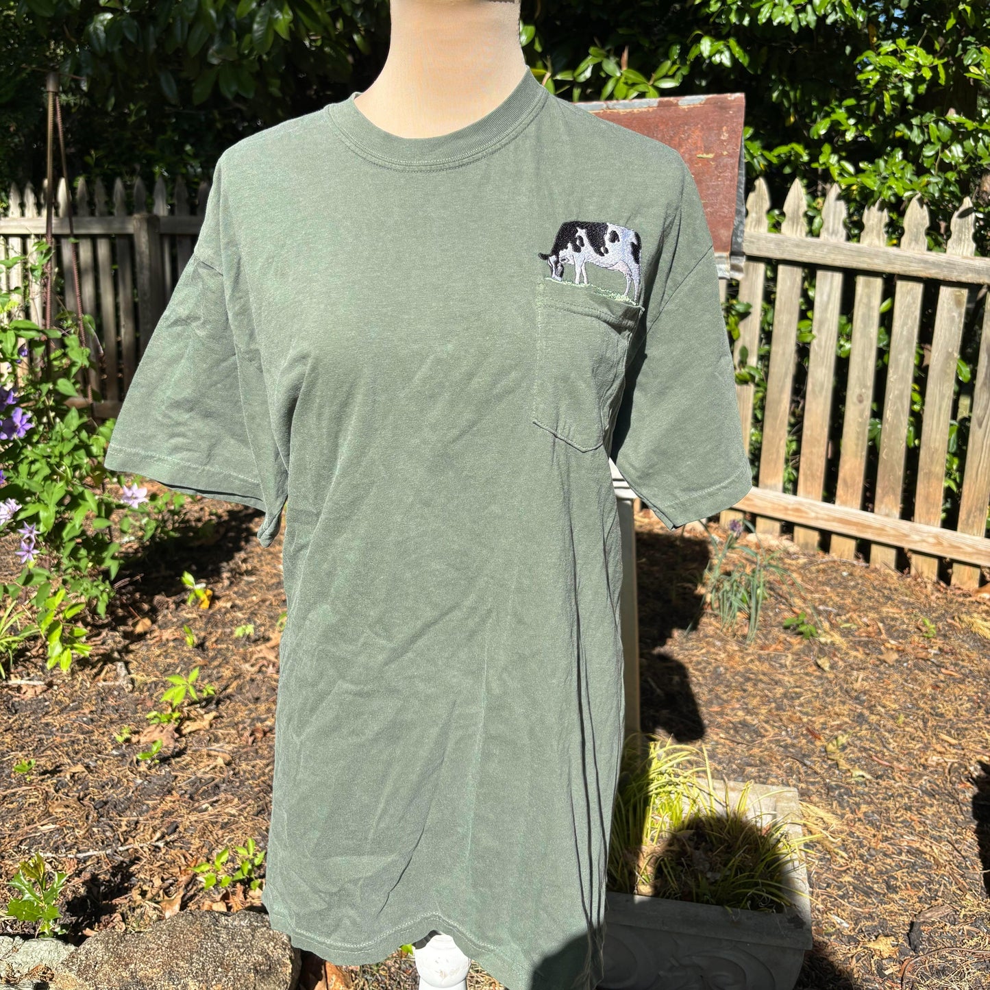 Cow Embroidered Comfort Colors Pocket Tee Casual Comfortable