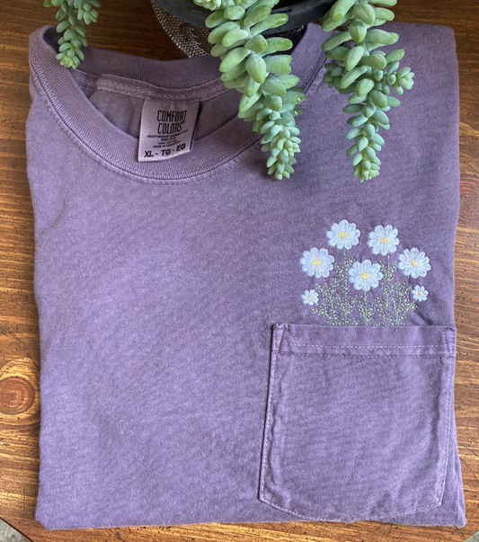 Dainty Daisy Embroidered Pocket Tee