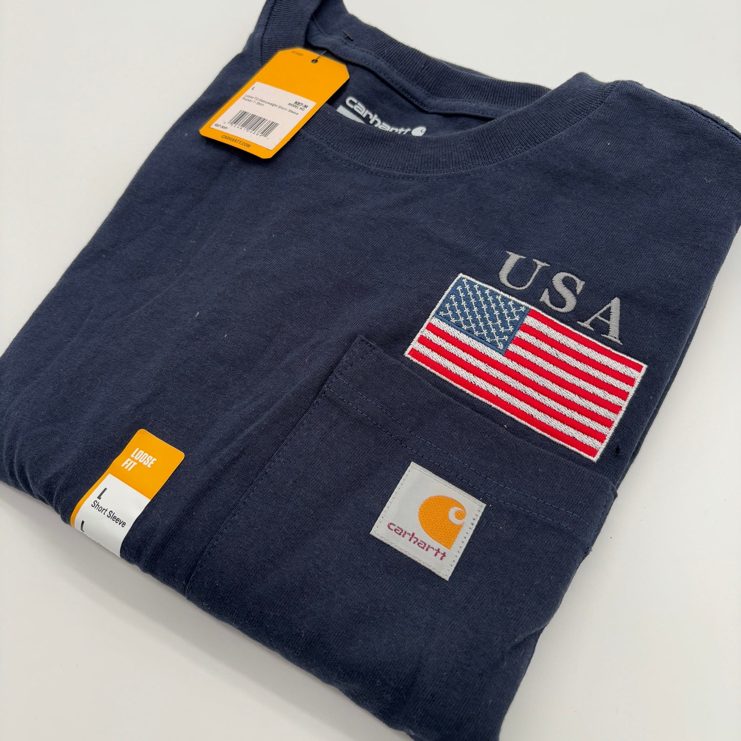 Carhartt Embroidered USA Flag Navy Pocket Tee