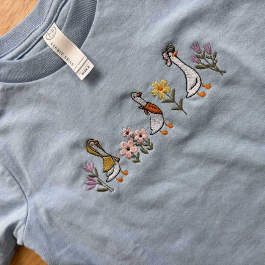 Goose and Flowers Embroidered Toddler Cotton Jersey Tee
