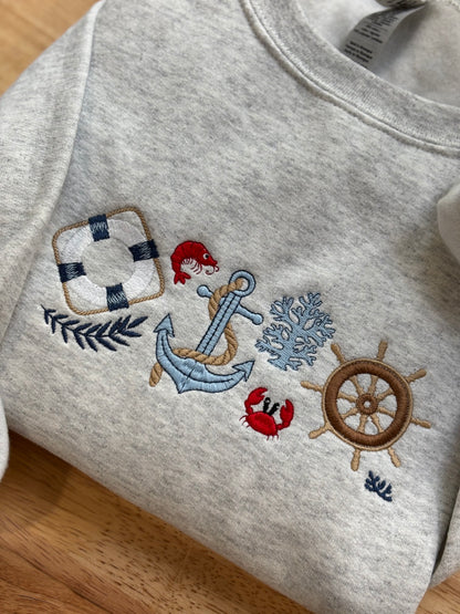 Coastal Elements Vintage Inspired Embroidered Sweatshirt