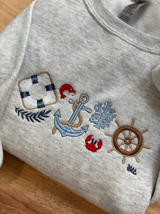 Coastal Elements Vintage Inspired Embroidered Sweatshirt