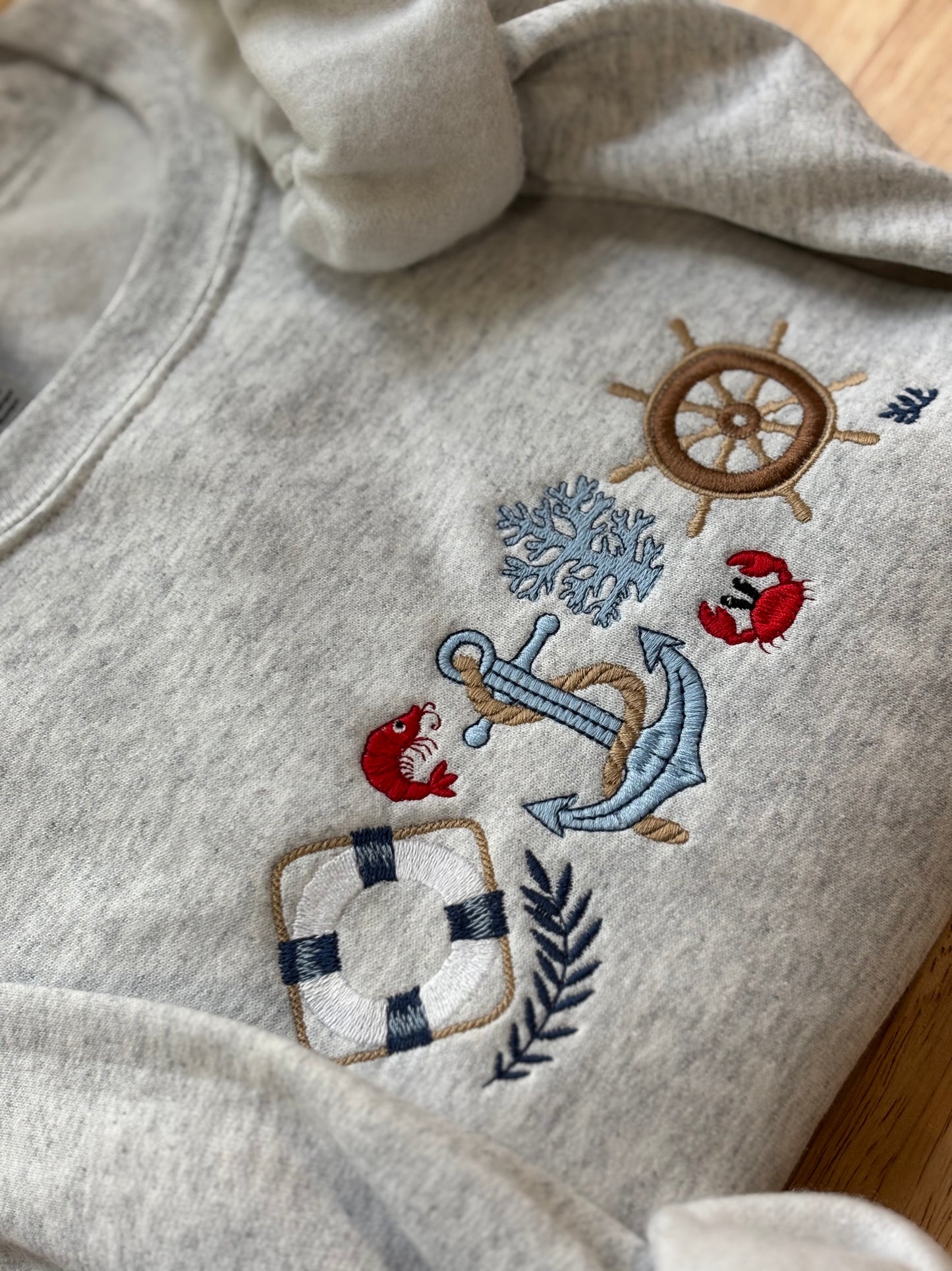 Coastal Elements Vintage Inspired Embroidered Sweatshirt