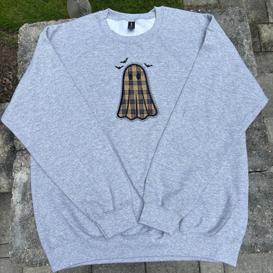 Plaid Ghost Quilted Applique With Lace Embroidery