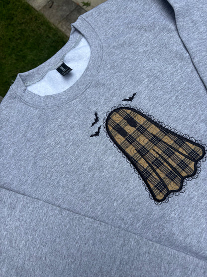 Plaid Ghost Quilted Applique With Lace Embroidery