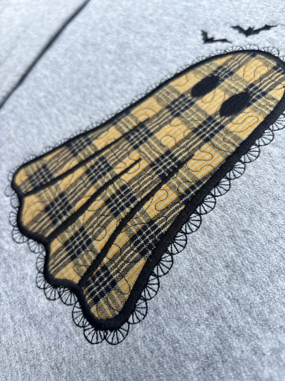 Plaid Ghost Quilted Applique With Lace Embroidery