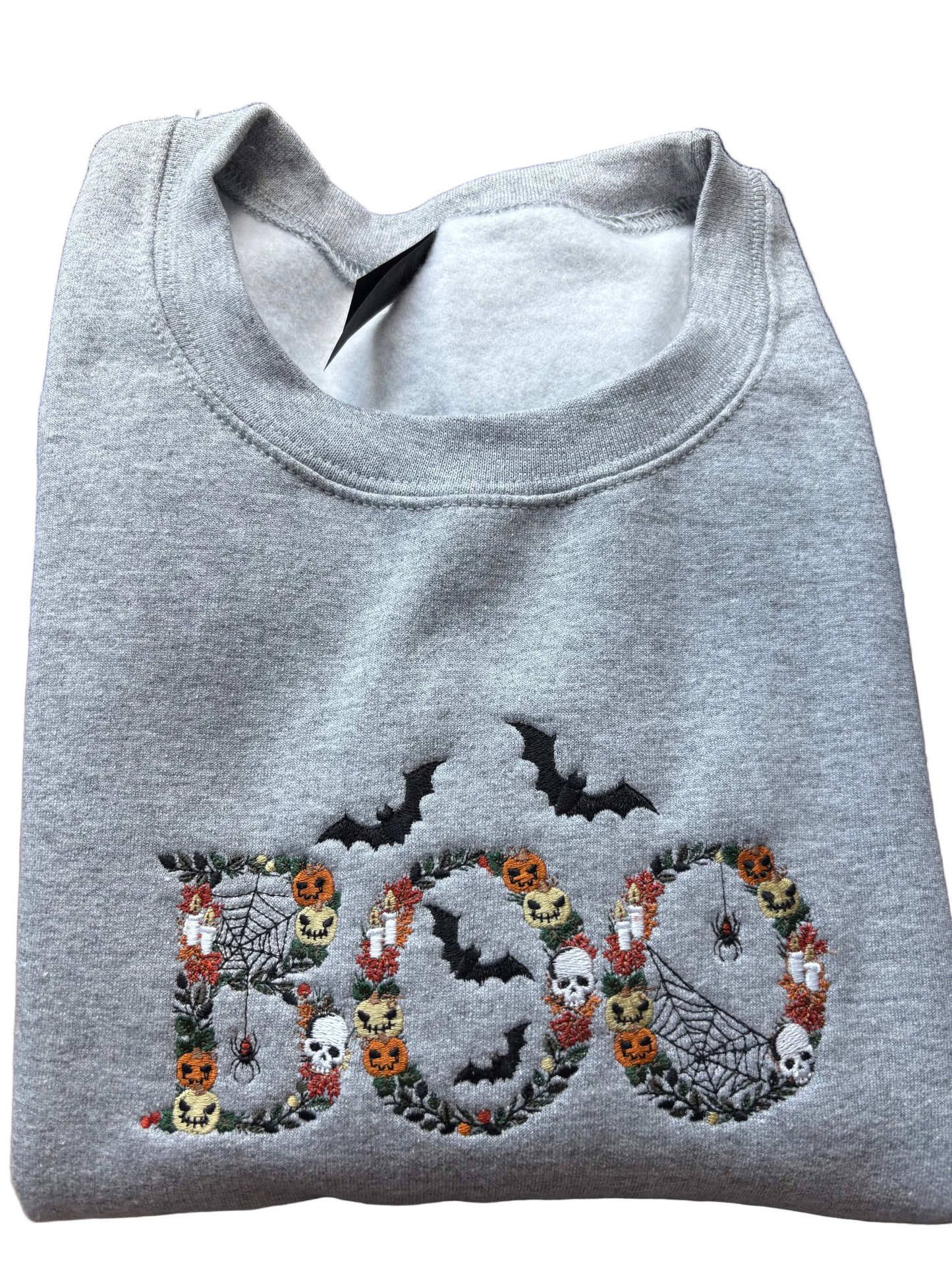 Floral Boo Fall Nature Colored Embroidered Crewneck Sweatshirt