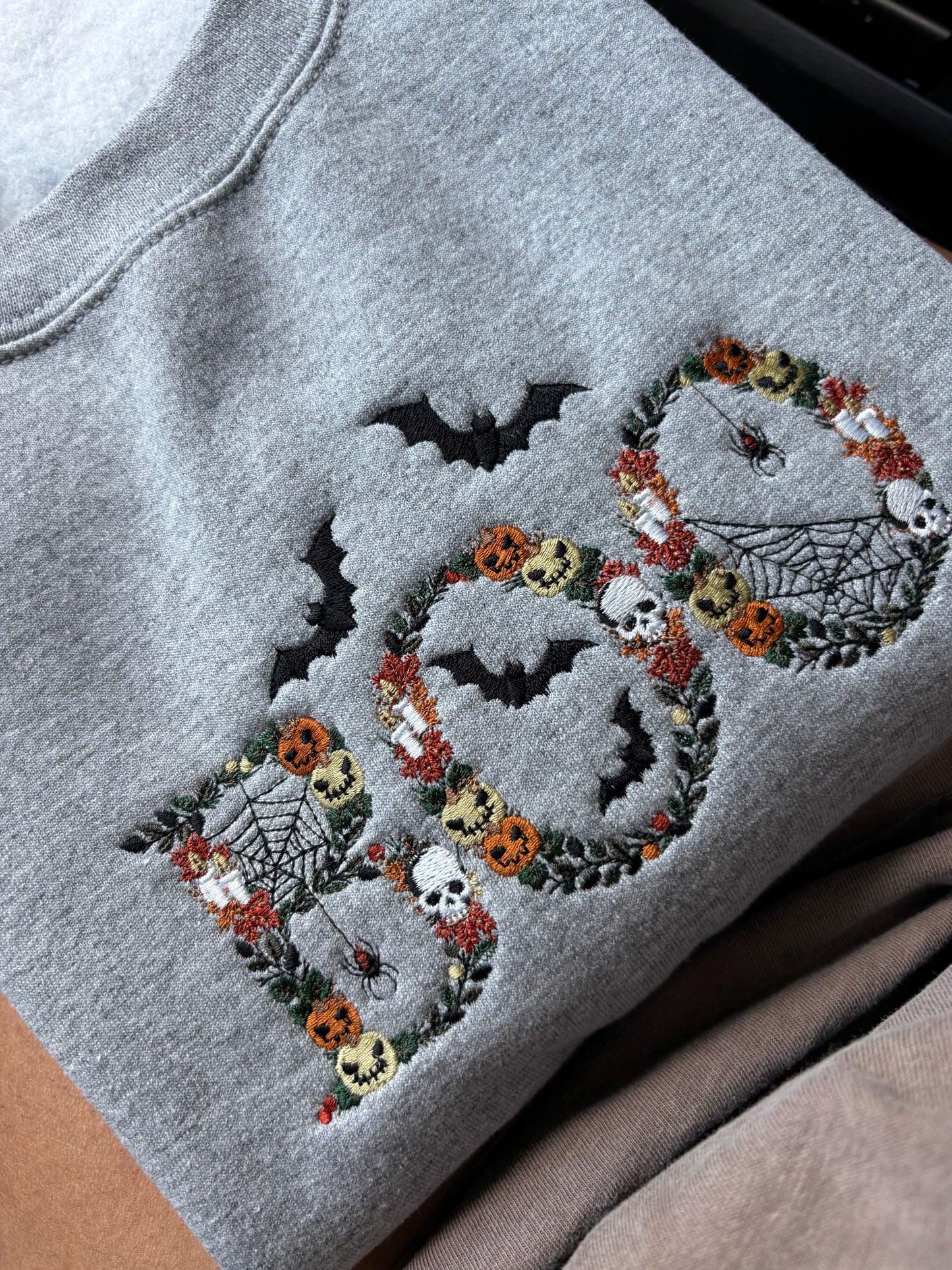 Floral Boo Fall Nature Colored Embroidered Crewneck Sweatshirt