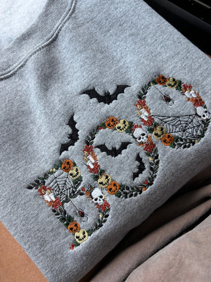 Floral Boo Fall Nature Colored Embroidered Crewneck Sweatshirt