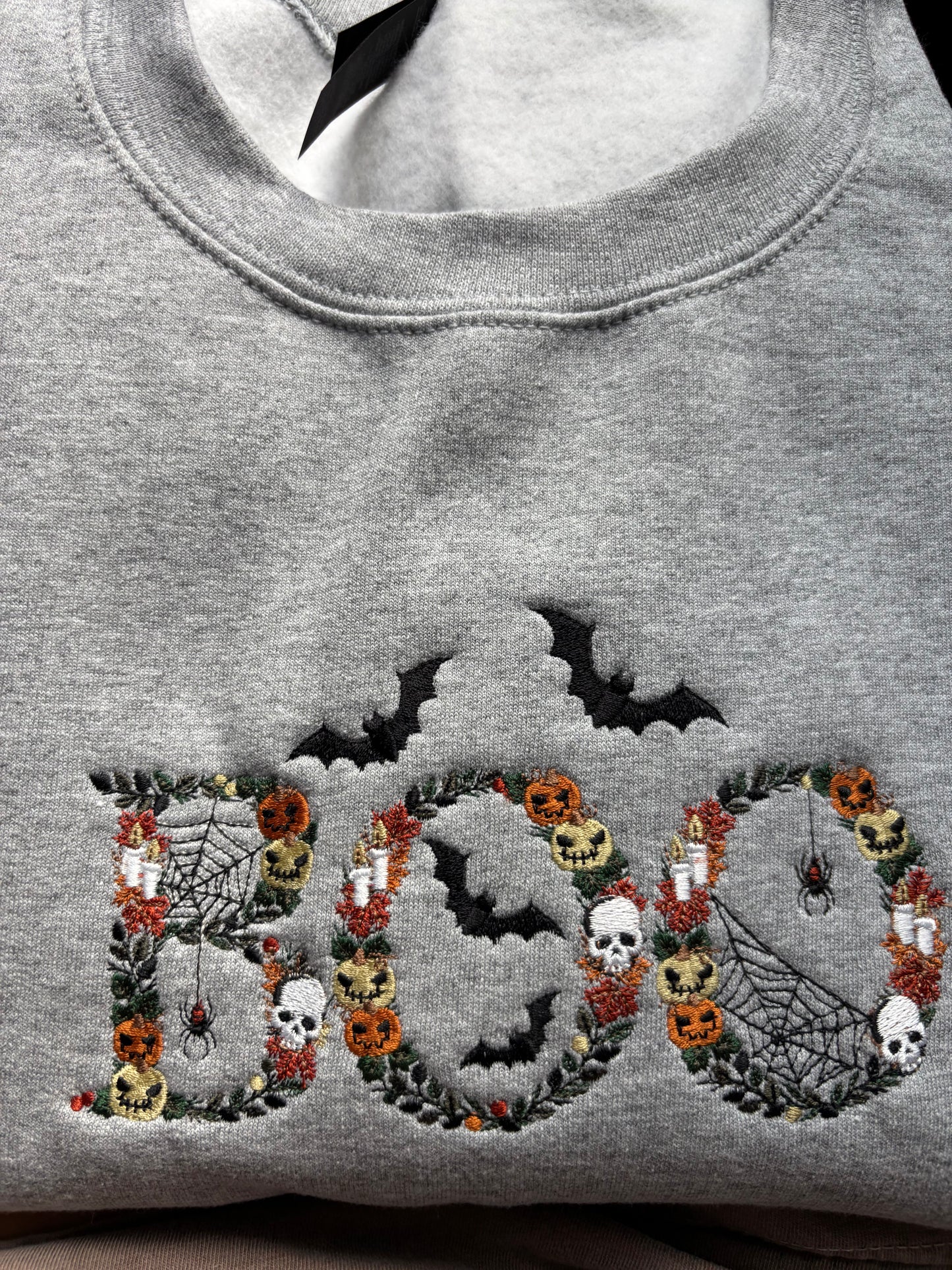 Floral Boo Fall Nature Colored Embroidered Crewneck Sweatshirt