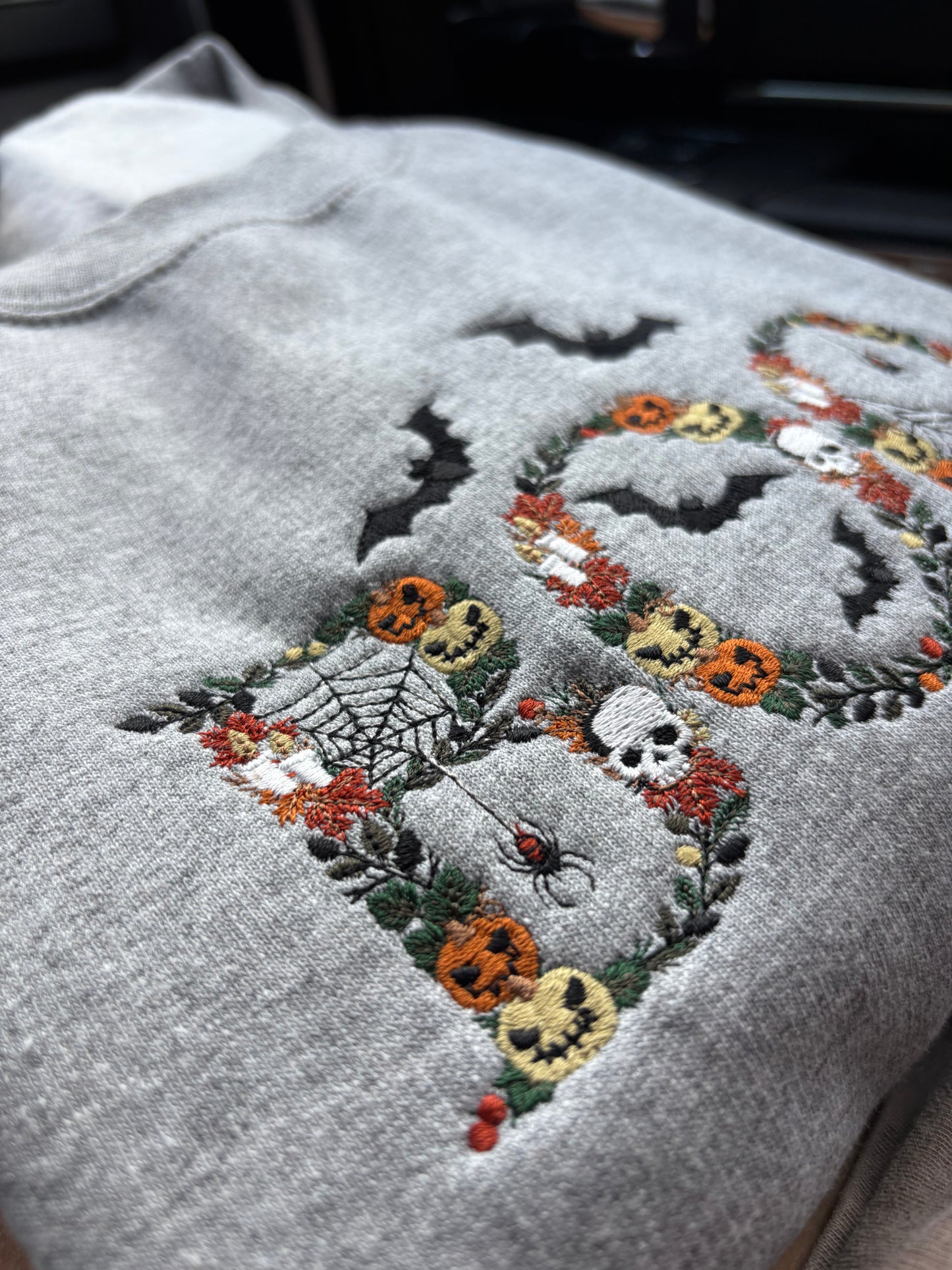 Floral Boo Fall Nature Colored Embroidered Crewneck Sweatshirt