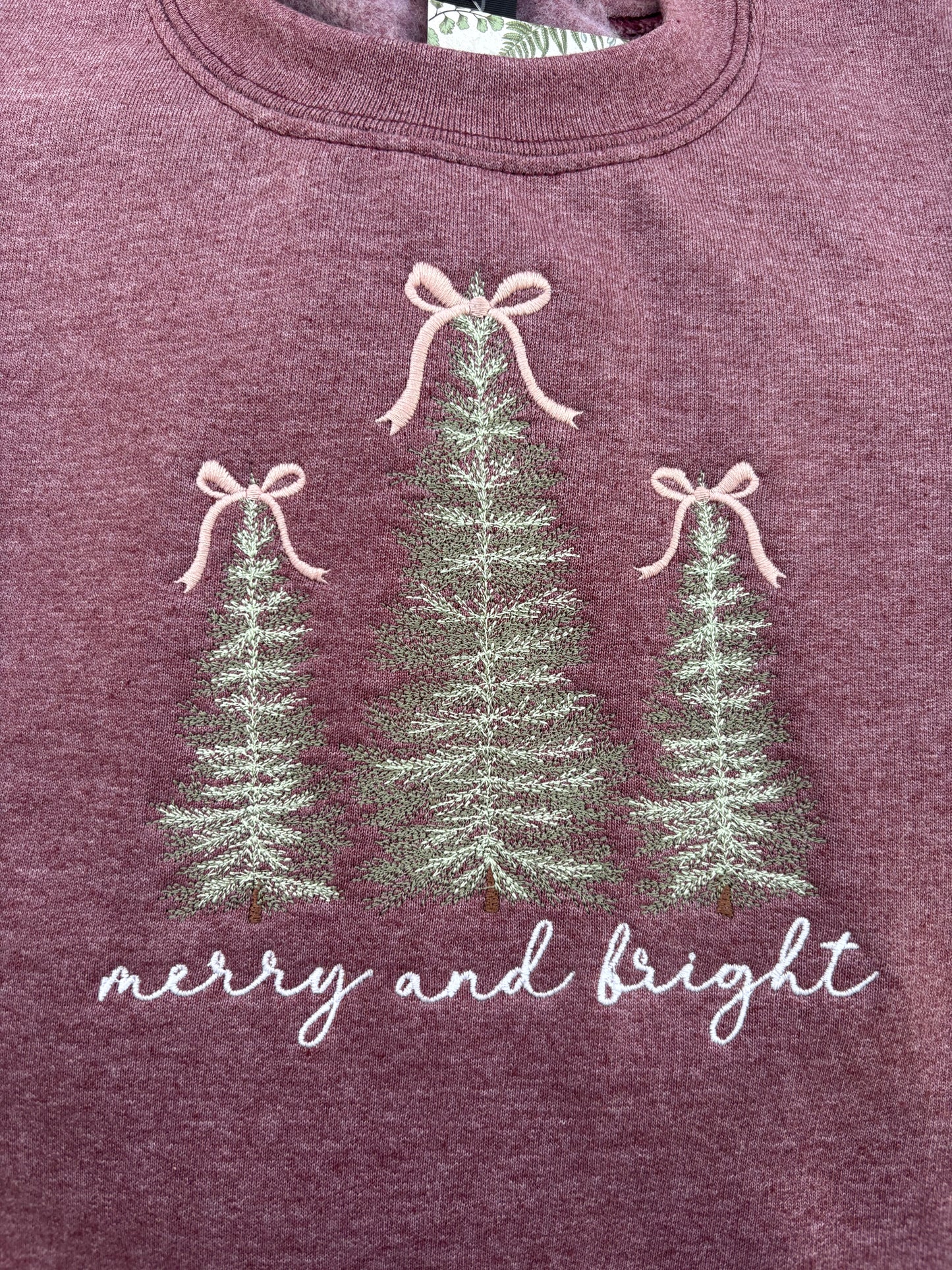 Merry and Bright Dainty Christmas Embroidered Crewneck Sweatshirt