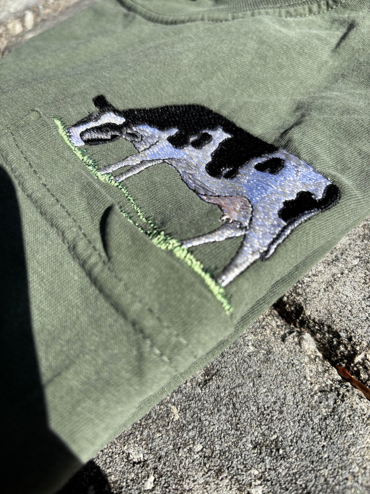 Cow Embroidered Comfort Colors Pocket Tee Casual Comfortable