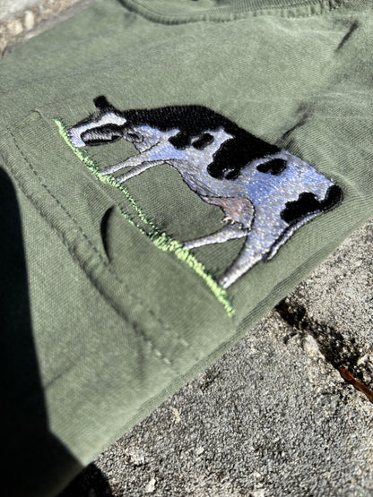 Cow Embroidered Comfort Colors Pocket Tee Casual Comfortable