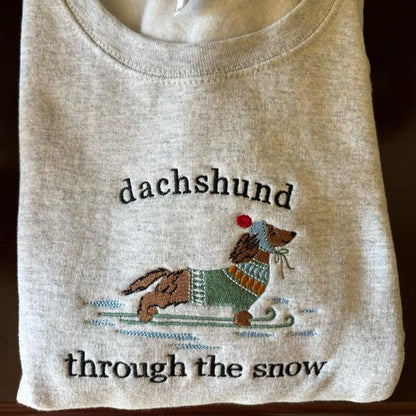 Jerzees Dachshund Through the Snow Embroidered Sweatshirt