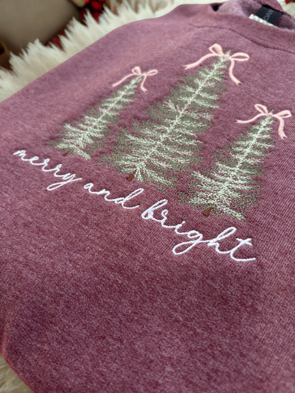 Merry and Bright Dainty Christmas Embroidered Crewneck Sweatshirt