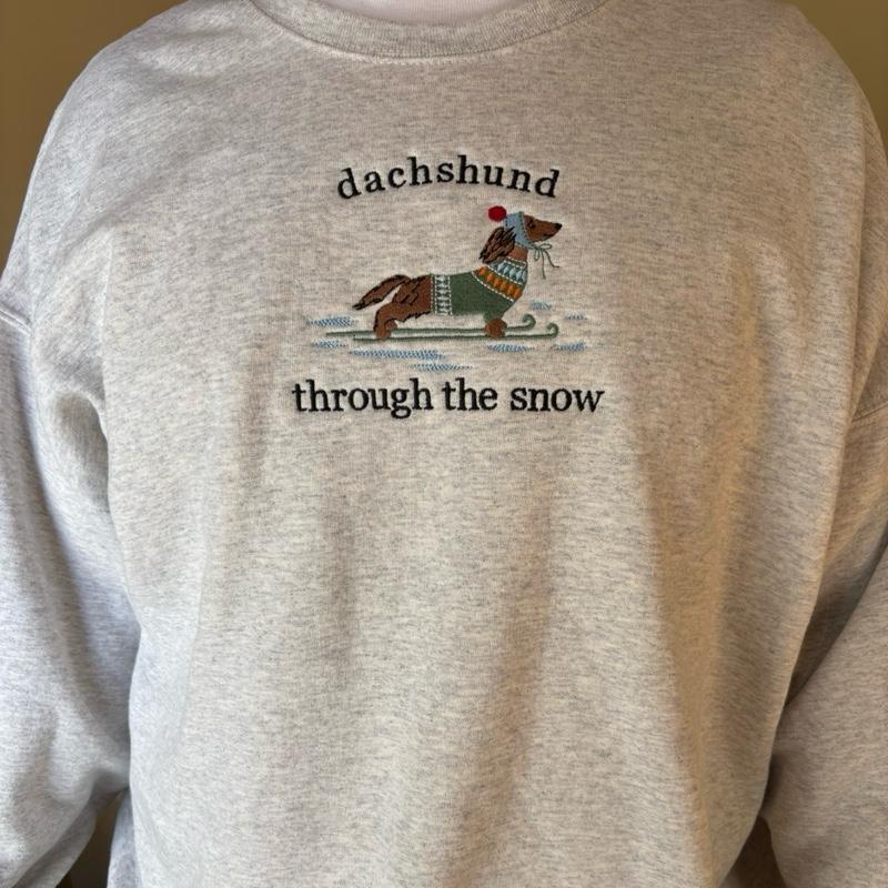 Jerzees Dachshund Through the Snow Embroidered Sweatshirt