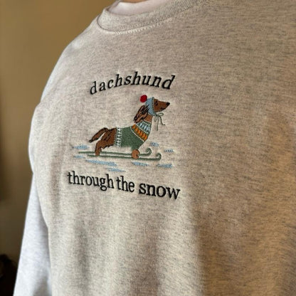 Jerzees Dachshund Through the Snow Embroidered Sweatshirt
